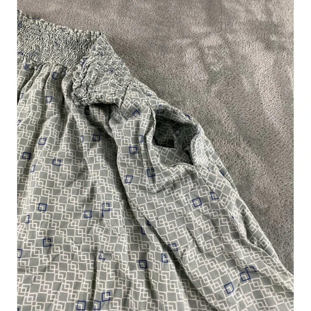 Final Touch Womens M Sage Green Geometric Smocked‎ Waist Maxi Skirt Made in USA